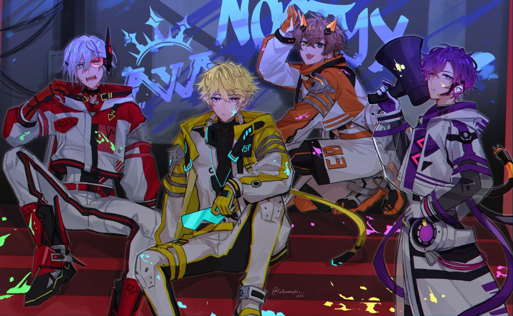 redraw of the cyberpunk deadboy artwork from project sekai with noctyx third anniversary outfits