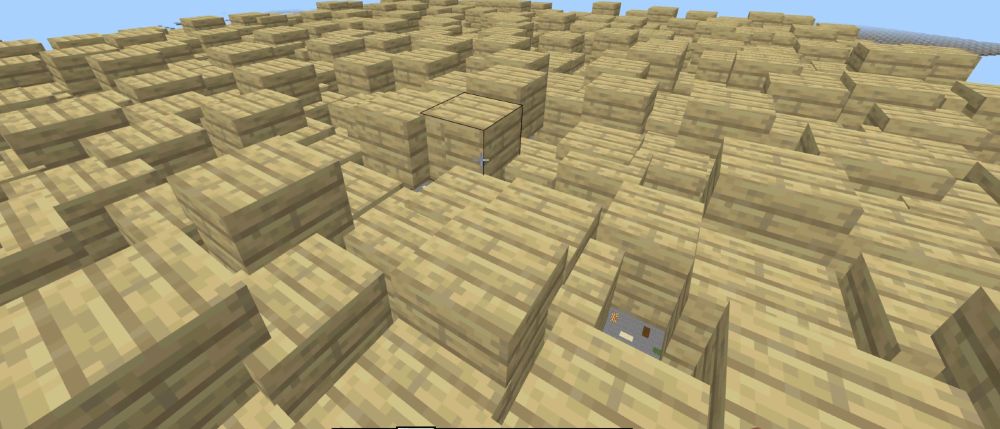 In Minecraft, collection of fake birch planks blocks are randomly offset across the screen.