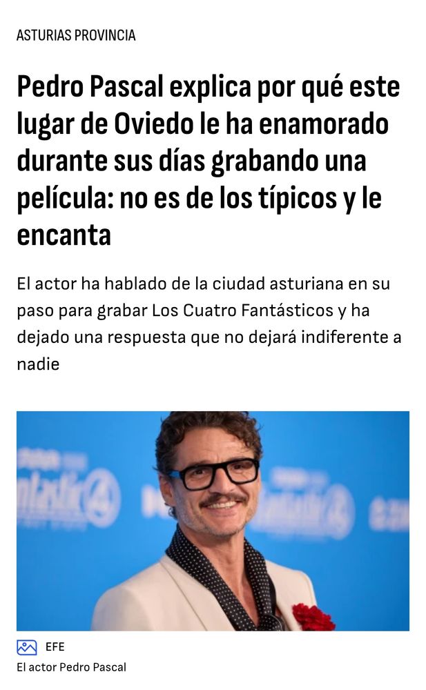 Pedro Pascal explica por qué este lugar de Oviedo le ha enamorado durante sus días grabando una película: no es de los típicos y le encanta
El actor ha hablado de la ciudad asturiana en su paso para grabar Los Cuatro Fantásticos y ha dejado una respuesta que no dejará indiferente a nadie