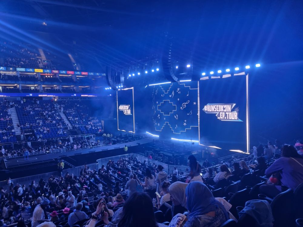 View of the stage on day one of Run:Seokjin ep. Tour in London at the O2 arena from section 111, row W.