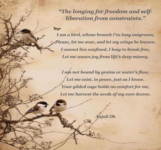 Description:
A soul yearning for freedom, escaping the constraints of life to pursue happiness and self-sufficiency. This poetic piece reflects the inner desire for liberty and the courage to forge one’s own path.
