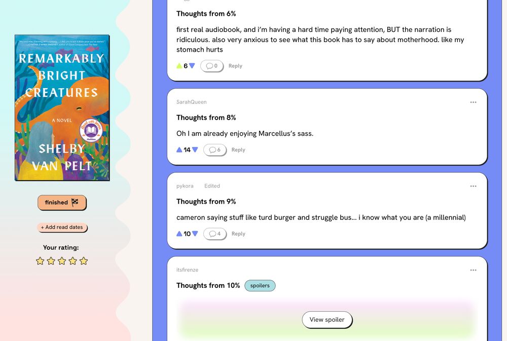 book forum where you can post thoughts from x%