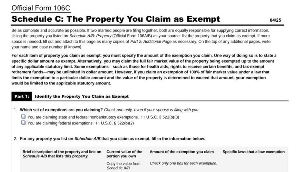 Explore Schedule C exemptions to protect your personal property during bankruptcy. Understand what you can keep based on state laws.