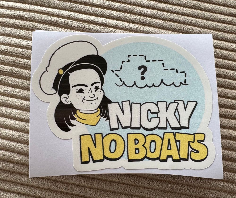 Nicky No Boats stickers from the fellas at Big Hairy News