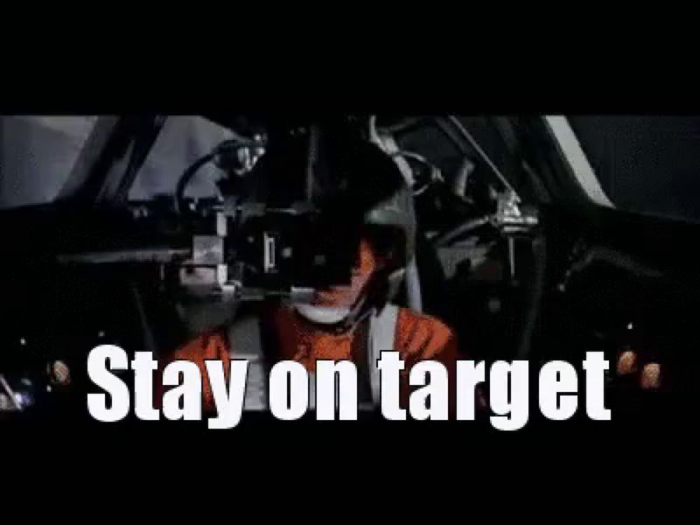 a black and white image with the words `` stay on target '' written on it .