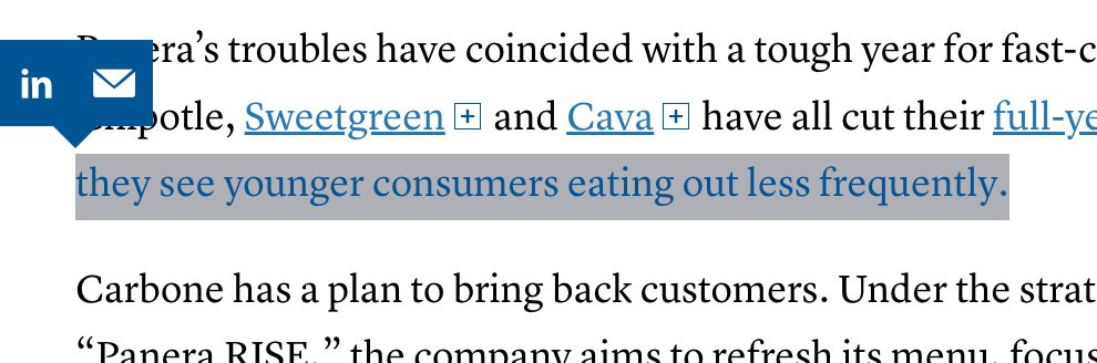 screenshot from quoted article with "they see younger consumers eating out less frequently." highlighted