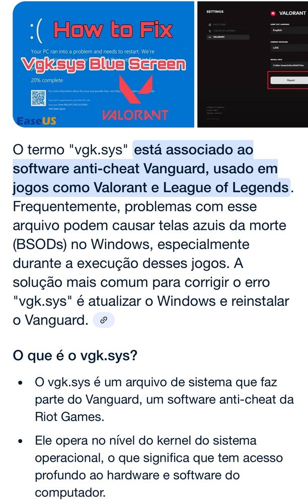 Blue screen of death on vgk.sys