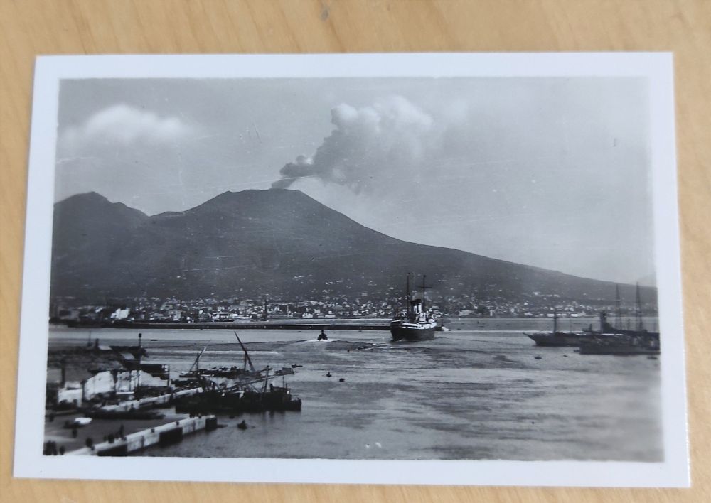 harbour area and smoking vesuv vulcano in background