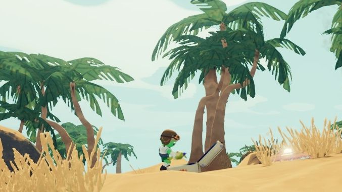 a screenshot from the game PEAK. a green character on a beach is gently holding a green plushie 