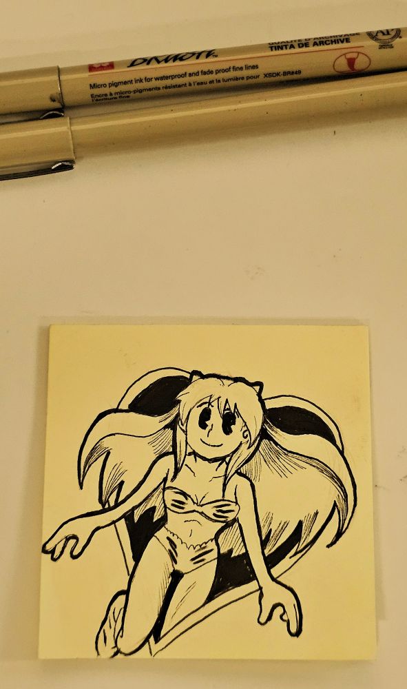 Traditional drawing of Lum from the anime series Urusei Yatsura. She is flying out of a giant heart in the background.