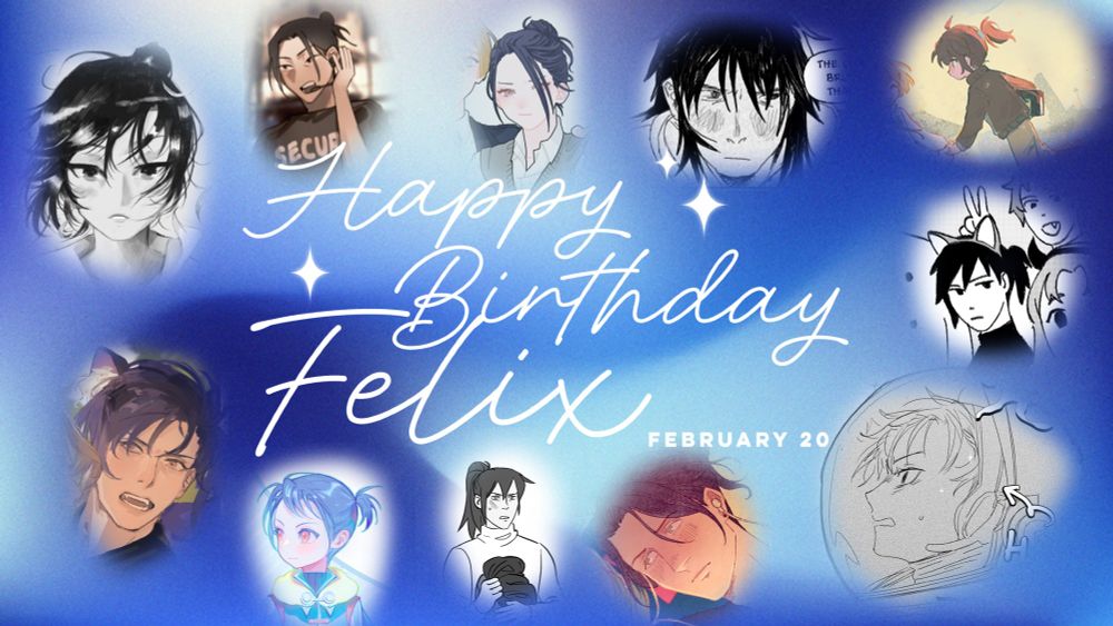 A collage of Felixes that will be appearing in North Star: A Dimilix AU Anthology's interior and merchandise.