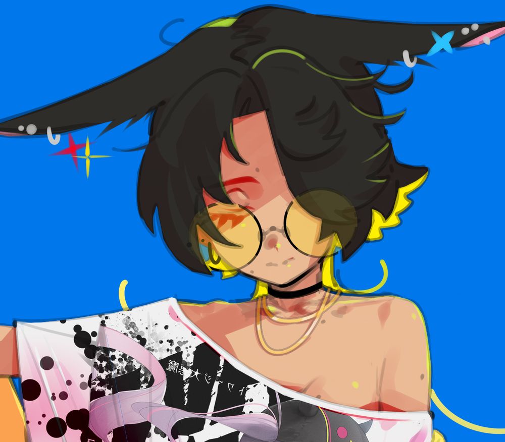 crop of OP with extra necklaces and a thin leather choker, plus black hardware on the human ears