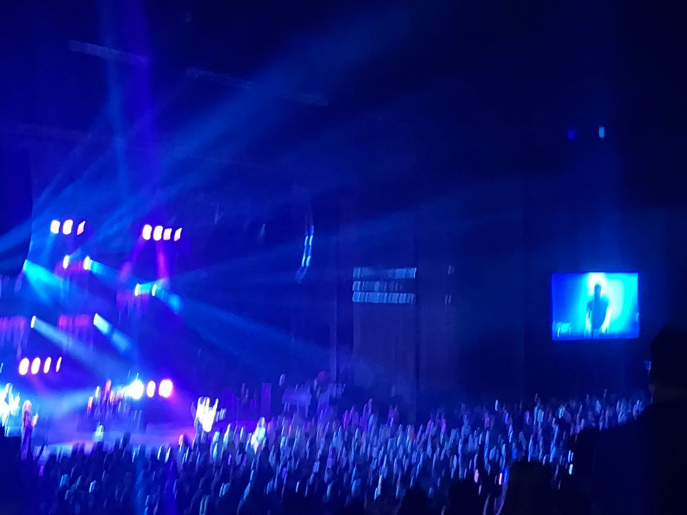 The GooGoo Dolls playing at a crowded venue at the Mann center in Philadelphia 