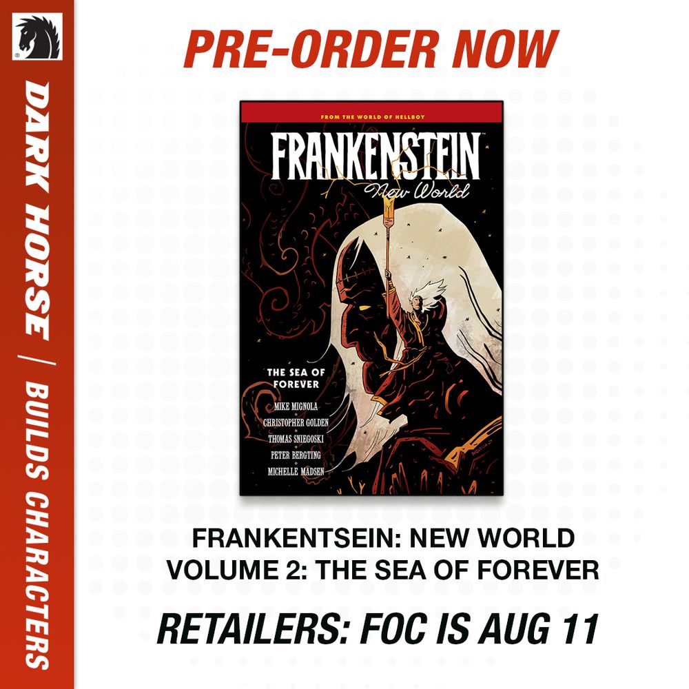Cover of Frankenstein: New World Volume 2--The Sea of Forever hardcover volume, with cover illustration from Peter Bergting
