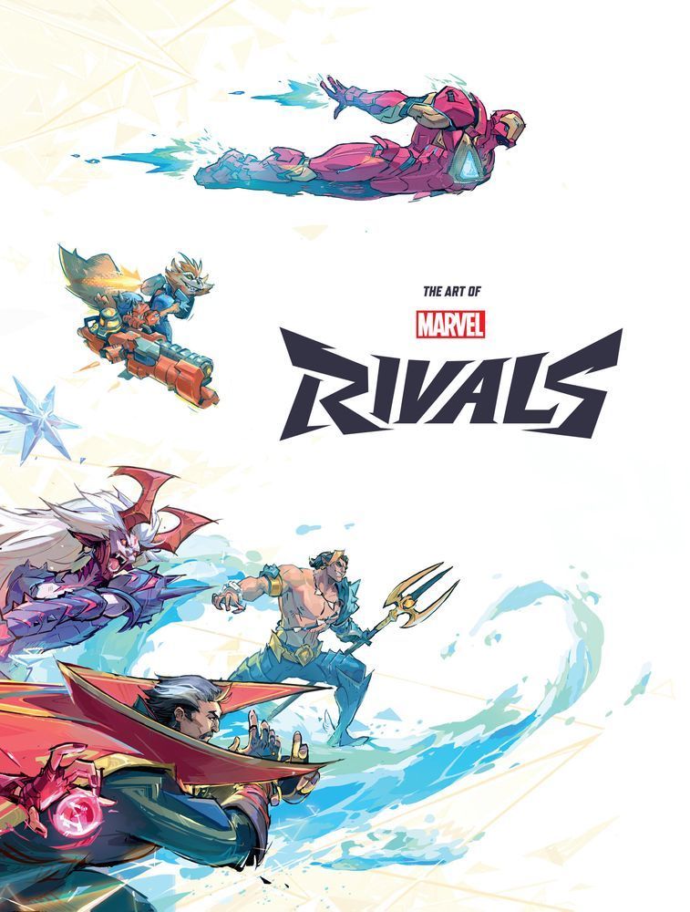 Cover of The Art of Marvel Rivals, featuring Iron Man, Rocket the Raccoon, Magik, Namor, and Doctor Strange