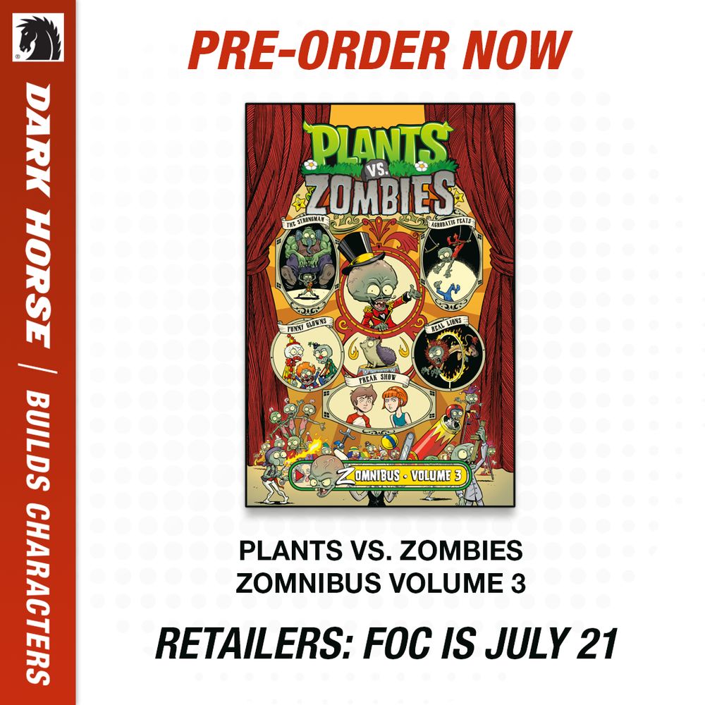 Pre-order graphic for the Plants vs. Zombies Zomnibus Volume 3, featuring cover illustrated by Jacob Chabot