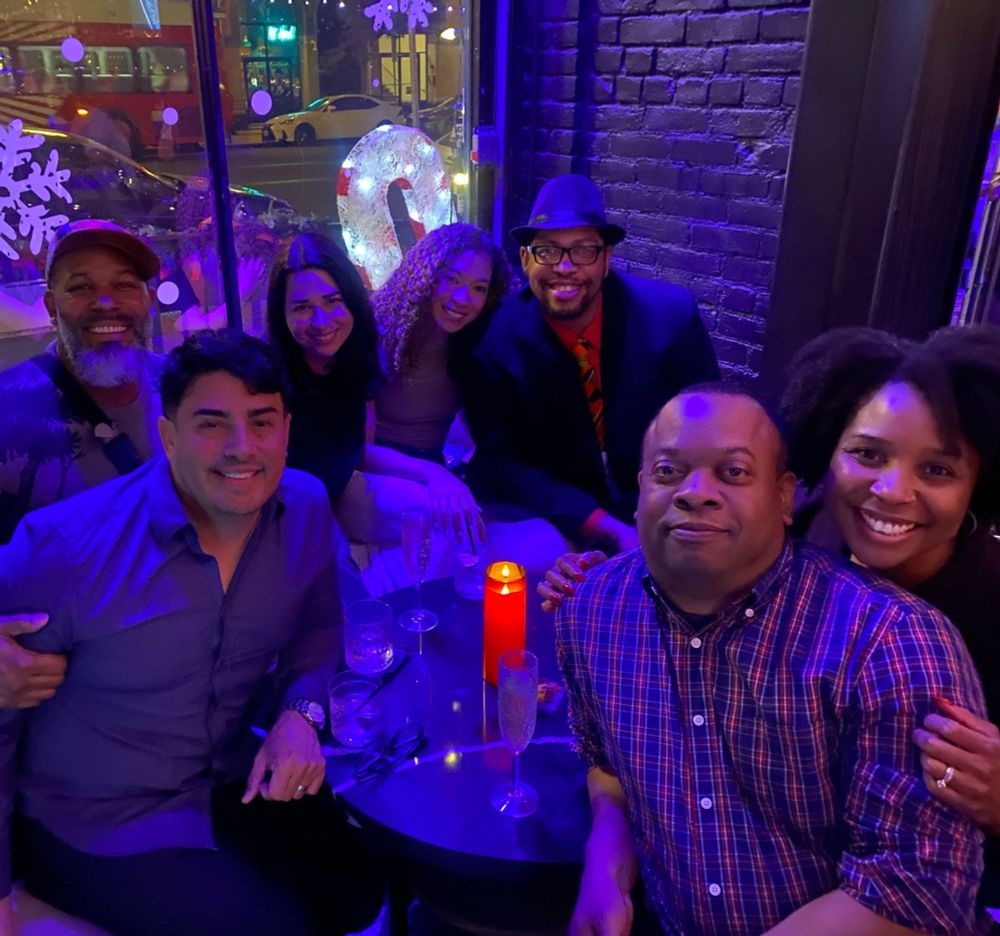 A group of cell biologist enjoying themselves at a bar. 