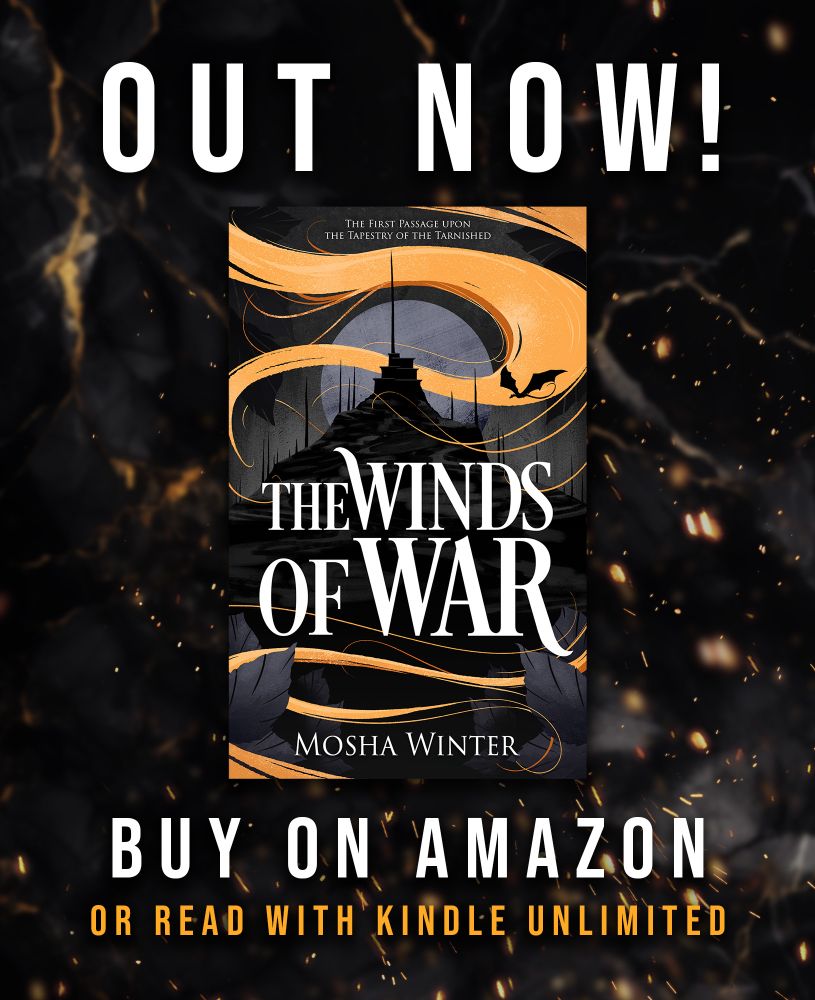 A graphic with the cover of The Winds of War and the text: OUT NOW! Buy on Amazon or read with Kindle Unlimited.