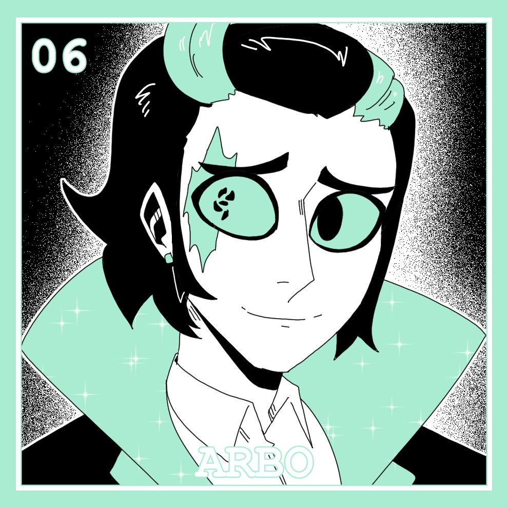 My OC Arbo, smiling at the camera