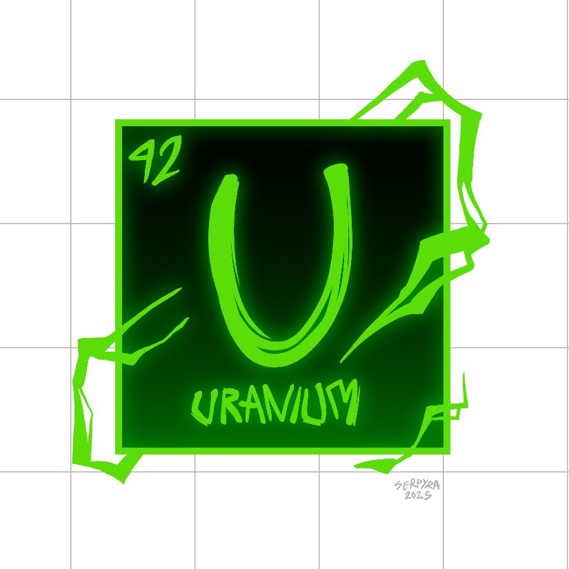 The atomic symbol for Uranium, with green lightning