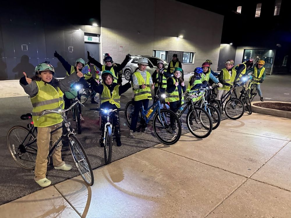 Participants getting ready at tonight's Hill Family Biking T(w)een Ride to Ice Skating 