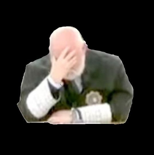 Imagen recortada sin fondo del juez tapándose la cara en un gesto de indignación por el acusado.