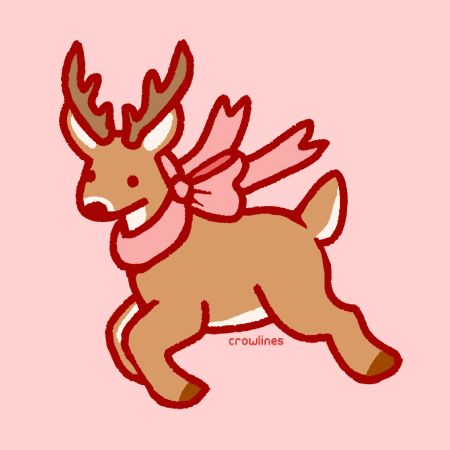 drawing of a deer wearing a pink ribbow around its neck