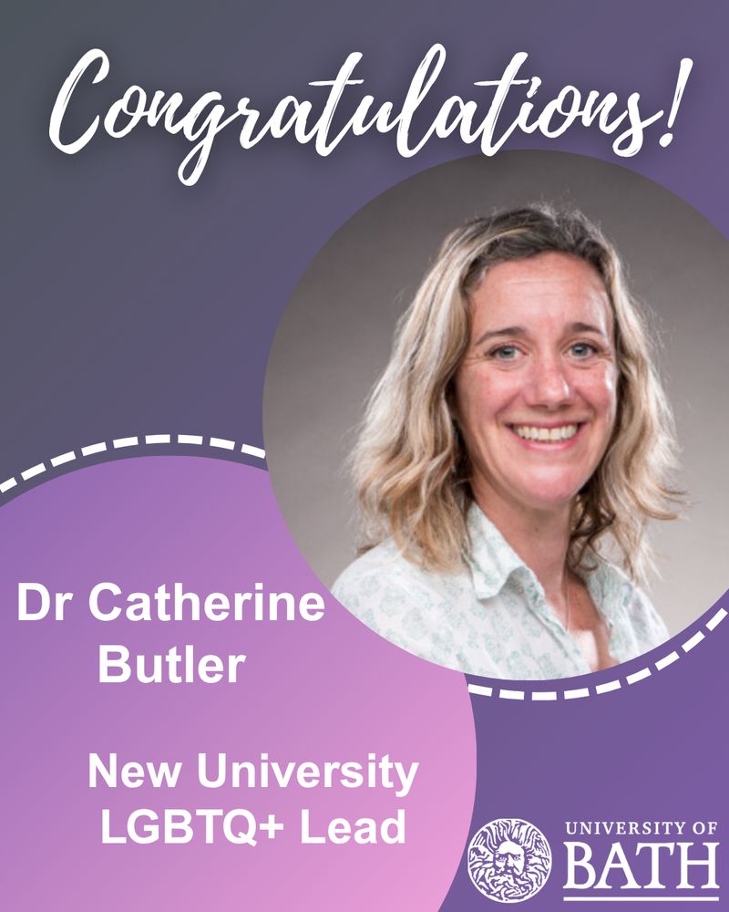 Image of Dr Catherine Butler, a White Woman with short blonde curly hair, with the text 'congratulations Dr Catherine Butler, new University LGBTQ+ Lead'.