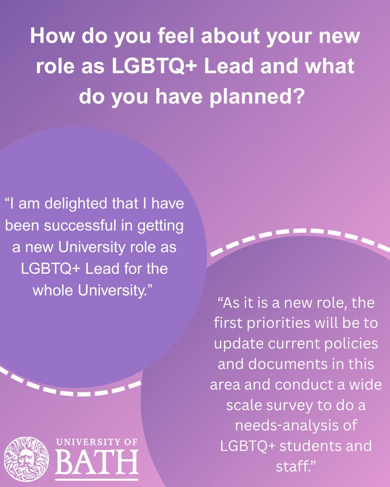 'How do you feel about your new role as LGBTQ+ Lead and what do you have planned?' Catherine answered: 'As it is a new role, the first priorities will be to update current policies and documents in this area and conduct a wide scale survey to do a needs-analysis of LGBTQ+ students and staff.'