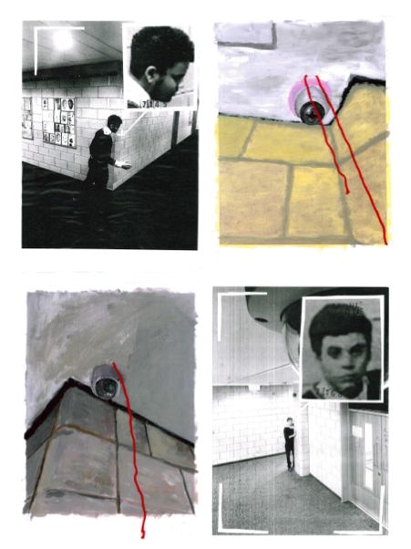 Harris Boys’ Academy student project showing CCTV cameras and surveillance of students.