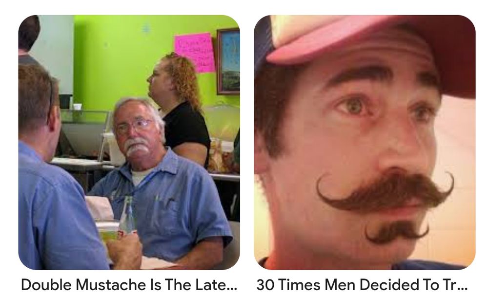 Two pictures of dudes with double mustaches