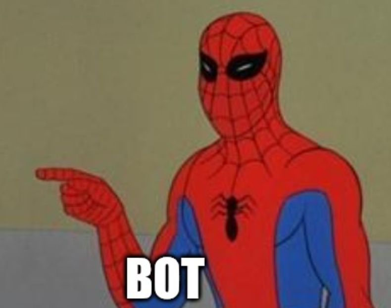 One spiderman pointing and saying bot
