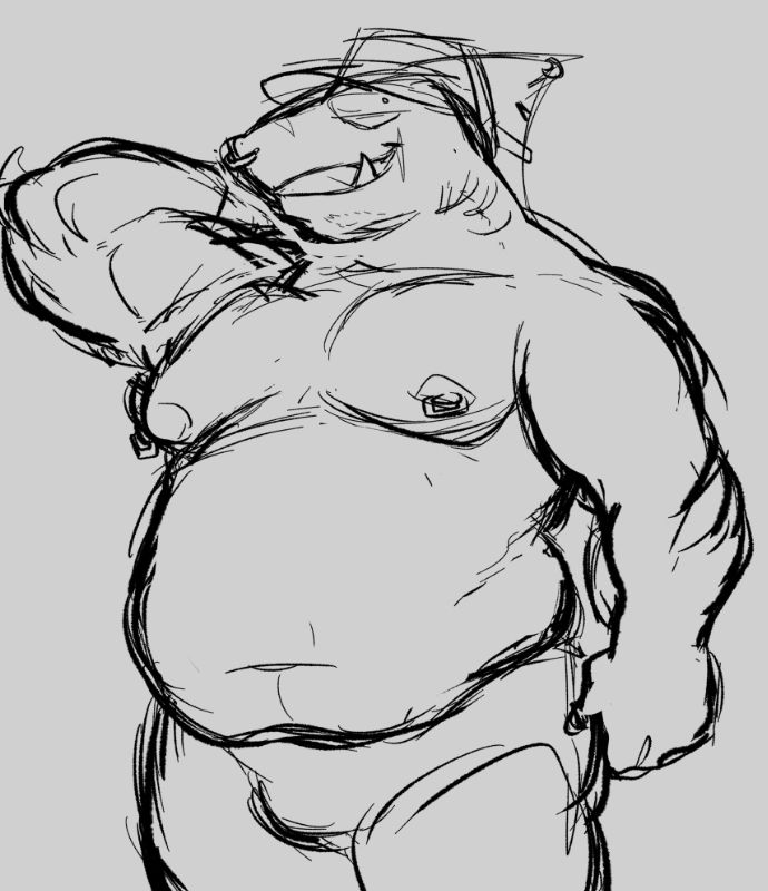 sketch of a fat anthro shark oc