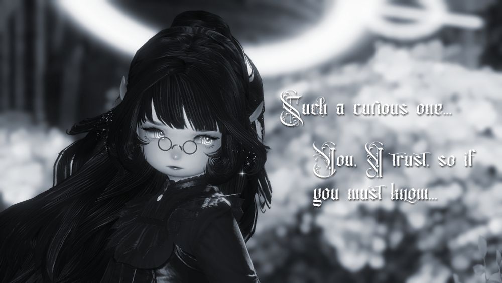 Law looks off to the right, expression wary. It replies, 'Such a curious one... You, I trust, so if you must know...'