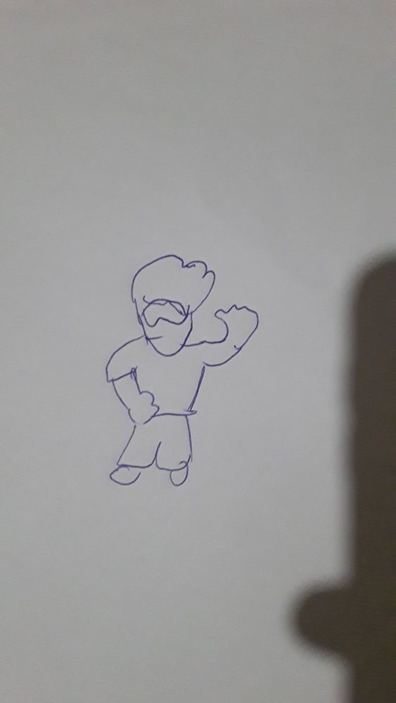 Rabisco extremamente simples de uma pessoa de óculos e cabelo grande