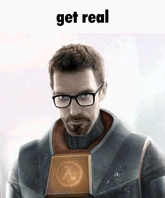 a picture of a man with glasses and the words " get real " above him