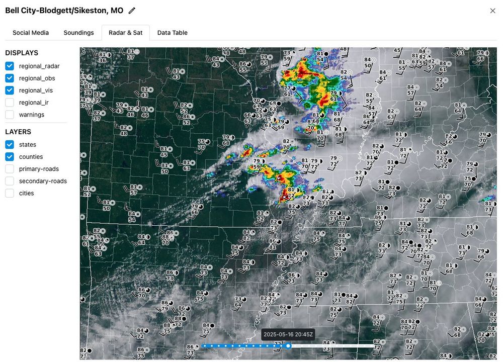 A Chase Archive case showing surface observations, radar and satellite imagery