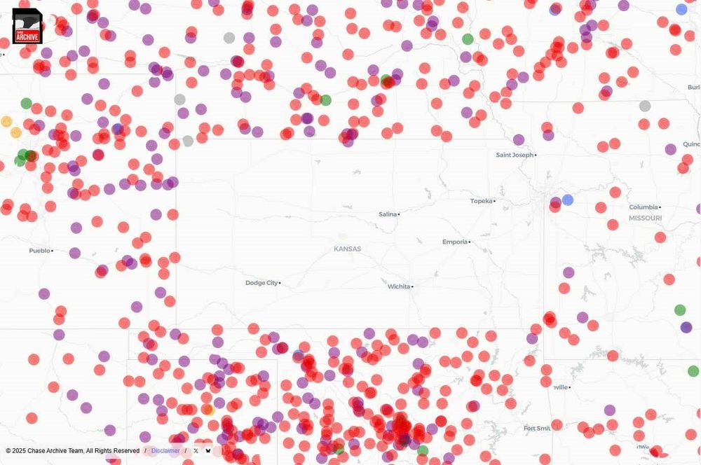 A map showing all chase cases in everywhere surrounding Kansas