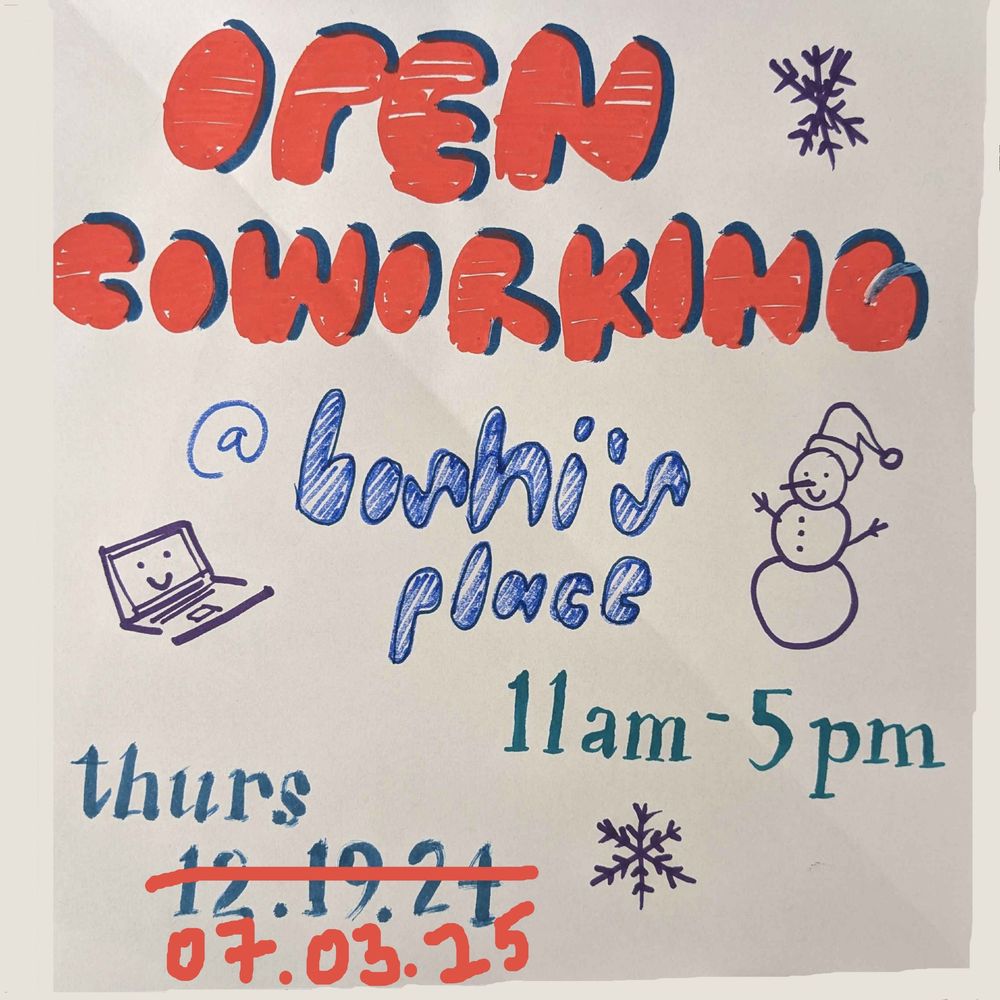 poster for open coworking at boshi's place. thursday, july 3, from 11am to 5pm