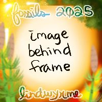 the same image as previous, but this time it has a white background with black text behind the overlay. the text reads "image behind frame" to represent how the overlay is meant to work.