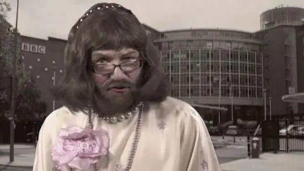 An unhinged video of Noel Edmonds in drag, when he was attempting to buy the BBC