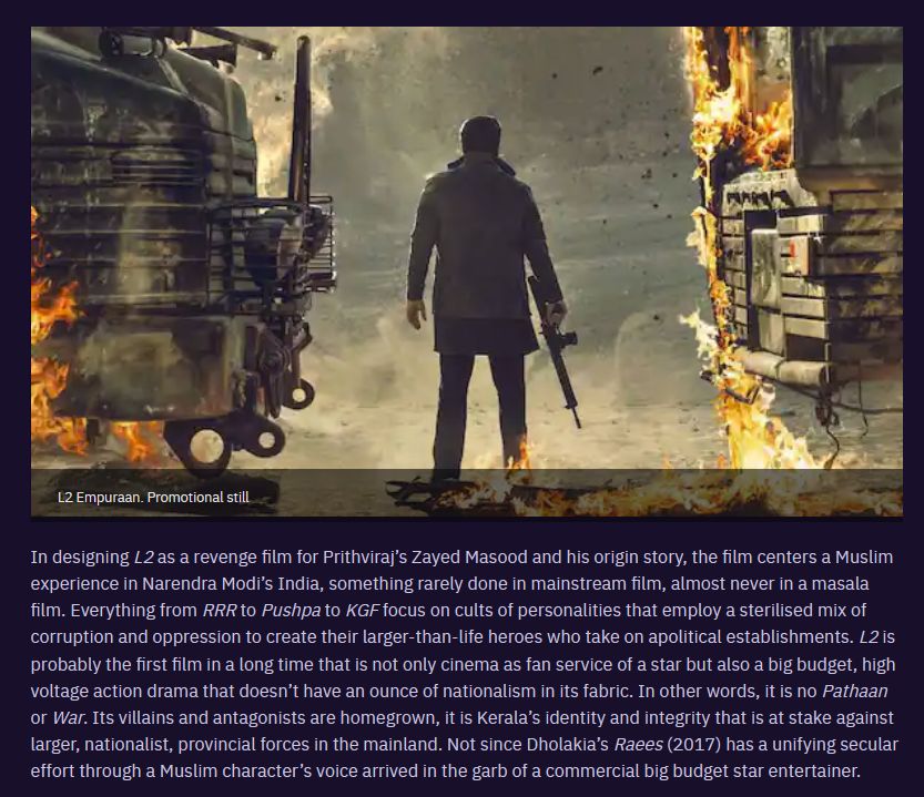 Screenshot of review of Prithviraj's L2: Empuraan