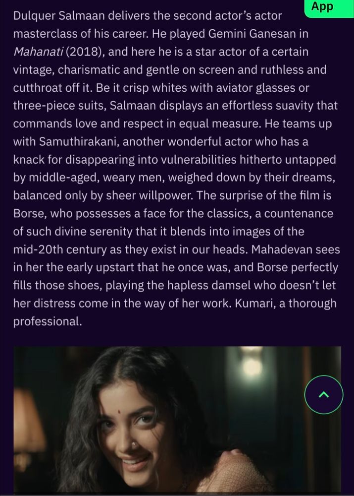 Screenshot of review of Tamil film Kaantha