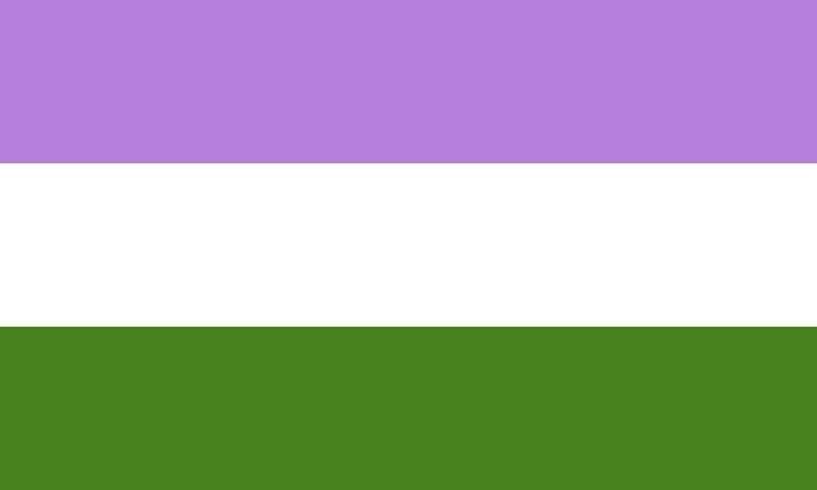 BANDEIRA GENDERQUEER. LILÁS PORQUE É COR ASSOCIADA A LGBT, VERDE PORQUE É O REVERSO, BRANCO DE AGÊNERO