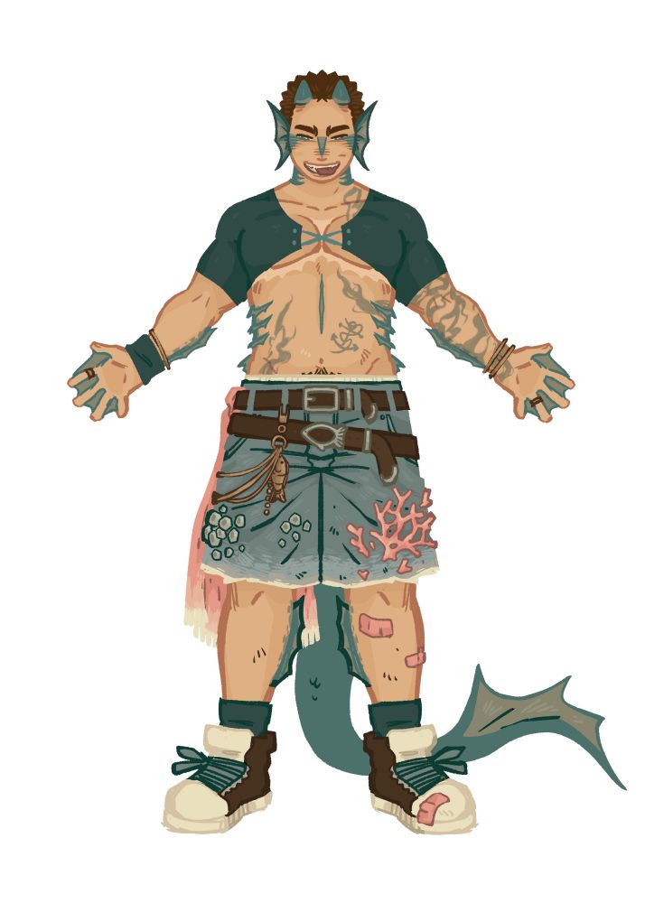 A full body ref of my sona! I wanted to mix my punk style with an almost fantasy/godly vibe, and I think I did pretty okay!! I really like how the outfit turned out.