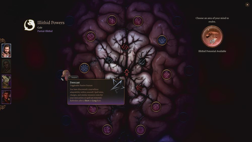 screenshot of the Illithid Powers screen from the video game Baldur's Gate 3