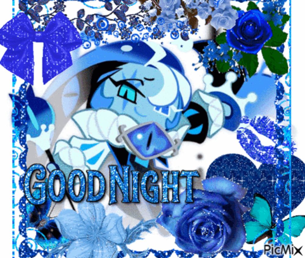 a good night greeting card with a blue cookie