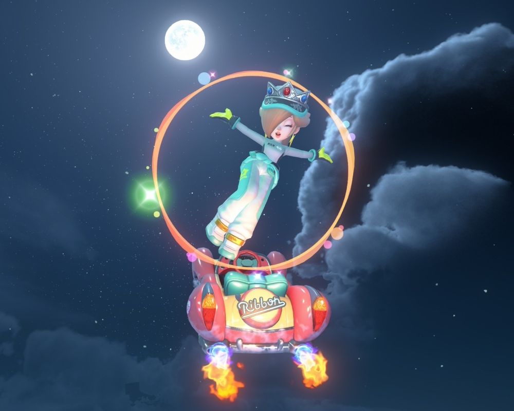 Rosalina doing tricks in Mario Kart World