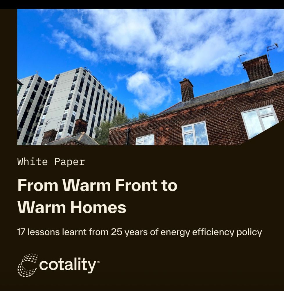 Image of social housing and title of white paper “from warm front to warm homes, 17 lessons learnt from 25 years of energy efficiency policy”
