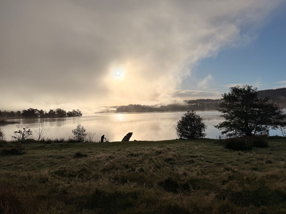 Sun starting to clear the mist on Loch Ard